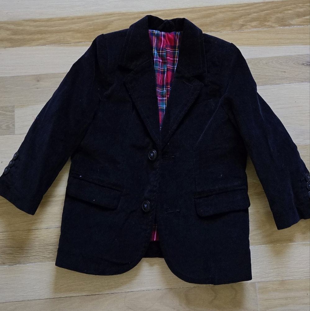 The Children's Place Black Blazer with Red Plaid Lining